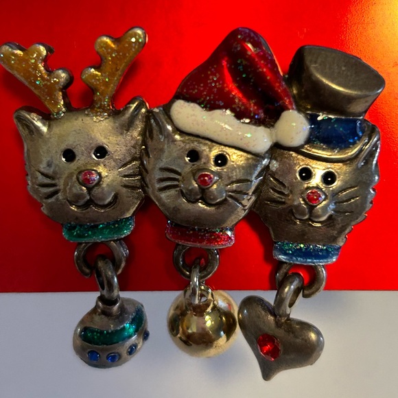 CHRISTMAS Cat BROOCH - Picture 2 of 4